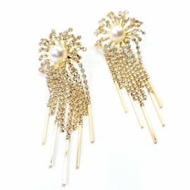 Fashion Jewelry E0540 Gold Color Clear Rhinestones Deco Flower Tassel Drop Dangle Earrings