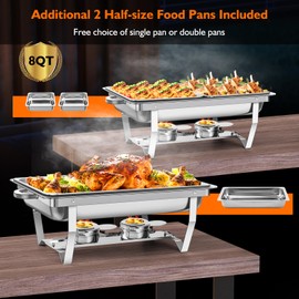 Chafing Dishes for Buffet 4 Pack, 8QT Stainless Steel Chafing Dish Buffet Set for Party, Chafers and Buffet Food Warmers Sets with Full & Half Size