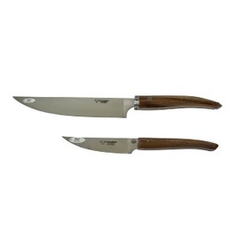 Laguiole en Aubrac Cuisine Gourmet Stainless Fully Forged Steel Made In France Essential 2-Piece Premium Kitchen Knife Set With Walnut Wood Handles, 8-Chef Knife And 4-in Paring Knife