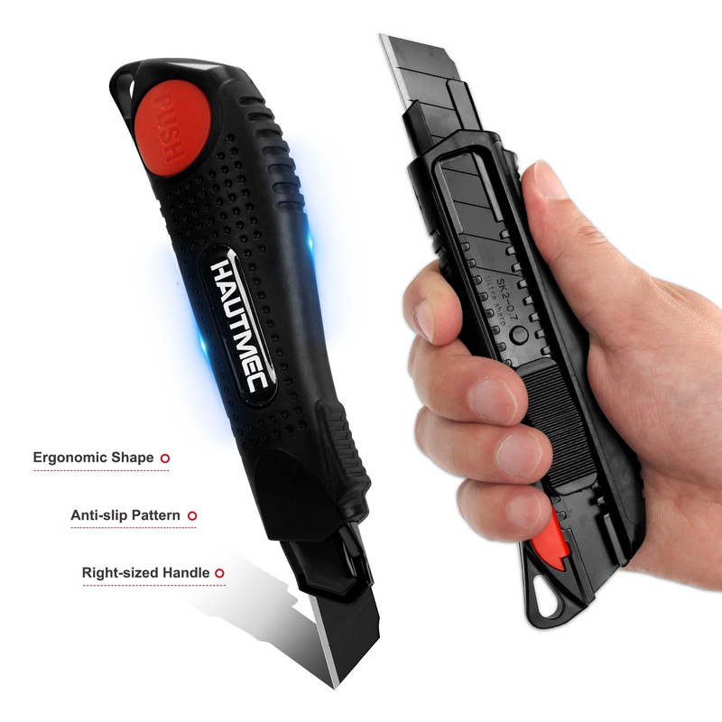 HAUTMEC 18mm Soft Grip Auto-Lock Utility Knife With Red Safety