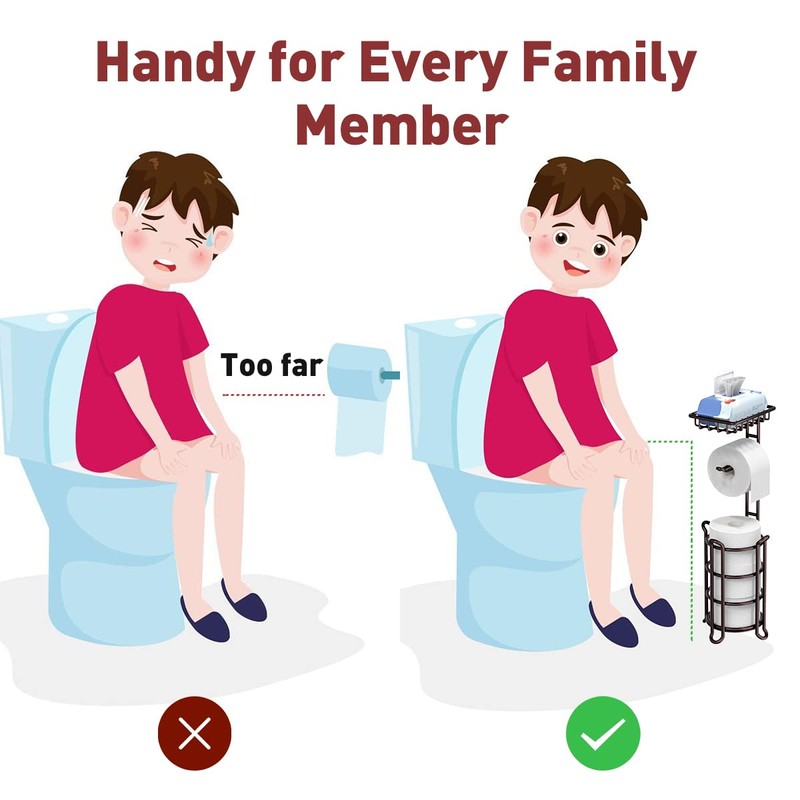 Toilet Paper Holder Stand Tissue Paper Roll Dispenser with Shelf
