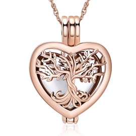 shajwo Heart Cremation Urn Ashes Necklace for Women Men Tree of Life Cremation Ash Pendant Loved One Memorial Jewelry,Rose Gold-Silver