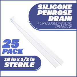 Sterile Silicone Penrose Drain, 18” x ½, (25 Pack), Drainage Tubing, Kink Resistant Tubing