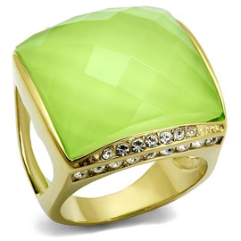 YourJewelleryBox TK2661 Big Cocktail Apple Green Simulated Diamond Cushion Cut Steel 18KT Ring Size P USA 8