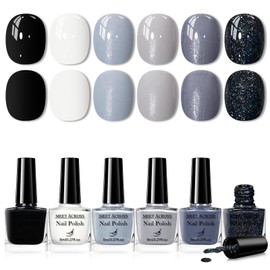 MEET ACROSS 6 Colors Gray Nail Polish Set Black White Grey Nail Polish Quick Air Dry, Not Gel, Fall Winter Manicure Gift for Girls Women