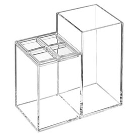 Acrylic Toothbrush Holder Clear Divided Toothpaste Stand Makeup Brush Storage Organizer for Home Office Bathroom Shower Bedroom, 1 Piece