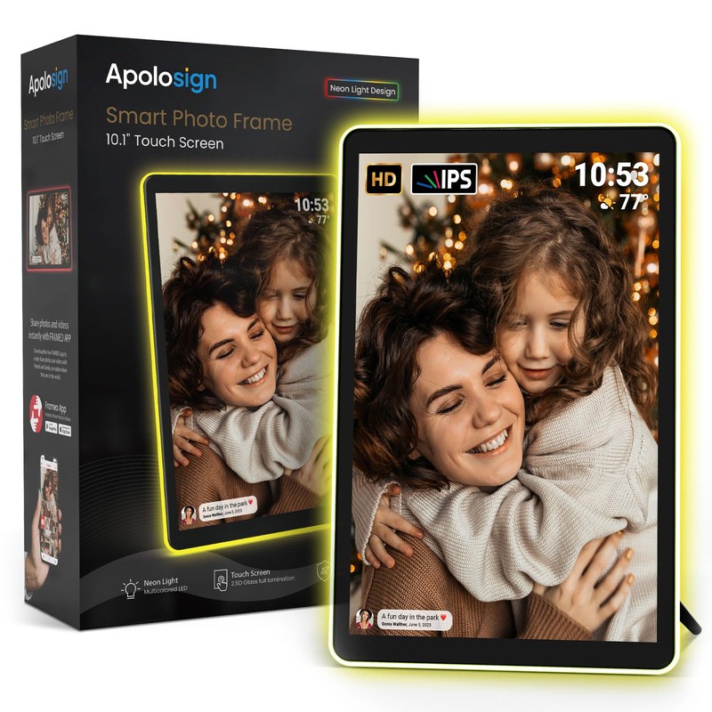 ApoloSign Neon Light Digital Picture Frame - 10.1" HD Display