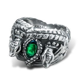 Bahamut 925 Sterling Silver King Ring for Men, Aragorn Rings of Barahir with Green Cubic Zirconia,Snake Band, LOTR Cosplay Jewelry