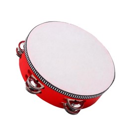 GXGM Red Tambourine, Hand Drum with Handle, 20 cm Wooden Music Percussion Instrument, Wooden Hand Drums, for Dancing, Playing, Vocal Accompaniment, Aab