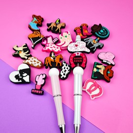 20 PCS Cowgirl Silicone Focal Beads for Pens Bulk, Western Silicone Beads, Focal Bead for Keychain Making Necklace Bracelet Cowgirl Charms Beaded Pens DIY Gifts