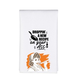 MBMSO Funny Kitchen Tea Towel Dropping a New Recipe on Your Ass Sassy Towels Housewarming Gifts Rude Dish Towel Hostess Gifts (Rude TW)