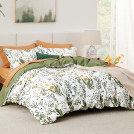 Bedsure Duvet Cover Twin Size - 100% Cotton Reversible Floral Duvet Cover Set with Zipper, Soft & Breathable Green Bedding Set, 2 Pieces, 1 Duvet Cover 68"x90" and 1 Pillow Sham 20"x26"
