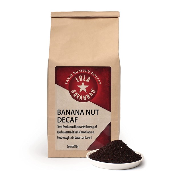 Lola Savannah Banana Nut Ground Coffee - Arabica Beans Blended with Sweet Warm Notes of a Ripe Bananas and a Dash of Hazelnut Flavor, Decaf, 2lb Bag