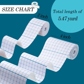 4 Rolls Non-Woven Cover Stretch Tape Breathable Non-Woven Tape Protective Adhesive Bandage Roll Film, 2 Inch x 5.47 Yard, 4 inch x 5.47 Yard