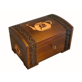 MilmaArtGift Tea Chest Hand-Carved Floral Teapot Design Decorative Wood Chest Box from Poland