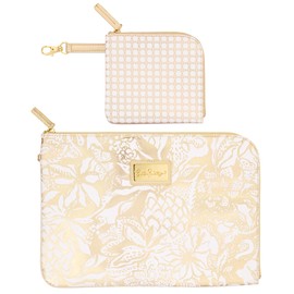 Lilly Pulitzer Padded Tech Sleeve with Small Zip Pouch for Accessories, Cute Laptop Case for Women, Tablet Bag or 13 Inch Laptop Sleeve, Safari Sangria Gold
