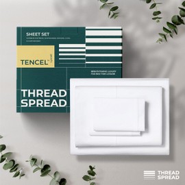 THREAD SPREAD 100% Tencel Sheets Full Size - 4 PC Full Tencel Lyocell Sheets Set, Extra Soft, Cool, Silky Tencel Eucalyptus Sheets Full Size, 16" Deep Pocket Cooling Sheets for Night Sweats - White
