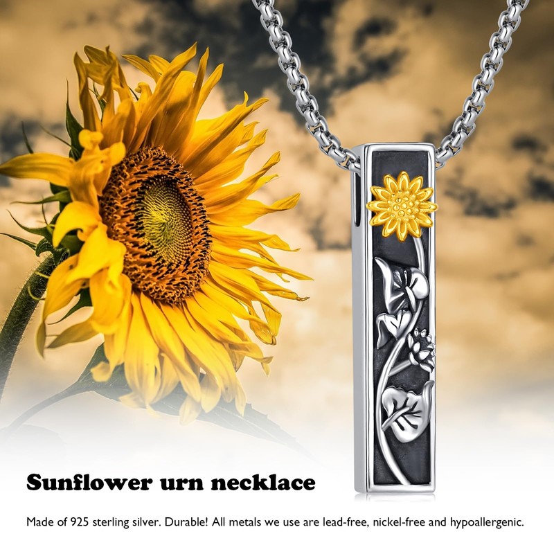 Ash Jewellery for Ashes S925 Sterling Silver Sunflowers Urn Necklace