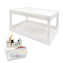 souG Desktop Storage Rack Organizer for Kitchen Bathroom Office Dorm - Double-Layer Cosmetic Stationery Storage Holder and Table Sundries Display Shelf - White