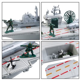 deAO Aircraft Carrier Toy with Scale Model Warplanes Warships Military Vehicles Battleship Helicopter Planes Trucks Tank Army Men Toys for Kids Boys Girls 18 Inches