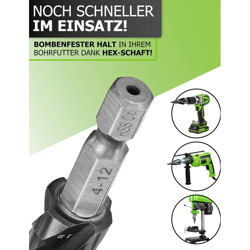 Pinava Step Drill HSS Cobalt Pro 4XSPIRAL [Faster, Precise, Durable]