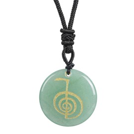 Lovionus89 Round Stone Lucky Coin Spiral Reiki Symbol Crystal Stone Pendant Necklace for Men Women Adjustable 60-65cm, Stone, No Gemstone