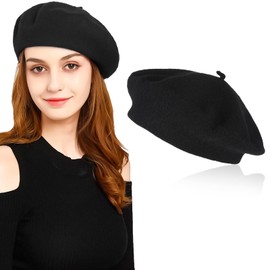 ertlutw Classic French Beret, Plain Wool Beret Women's Beret Hat in French Style, 56-58 cm Artist Hat Fashion Berets for Spring Autumn Winter Valentine's Day Birthday, black