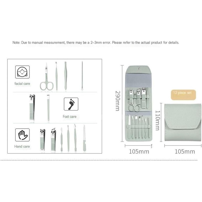 Professional Manicure and Pedicure Kit, 12-Piece Nail Care Tools with