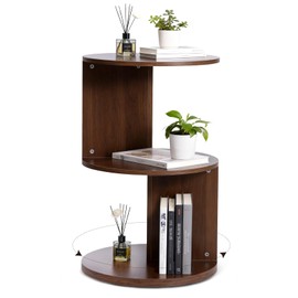 Vrnikhub Wood 2-Tier 360° Rotating Bookshelf, Narrow Corner Bookcase & Accent Table, Floor Standing Storage Rack for Kids Bedroom Living Room, Space Saving