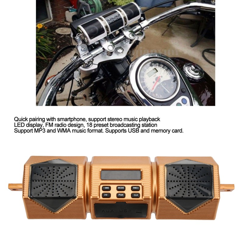 Motorcycle Stereo Speaker Handlebar Mount MP3 Music Player IP54 Waterproof