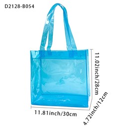 TotePrint 1pcs Waterproof Large Transparent Pvc Shopping Clear Tote Bag with Handles Clear Tote Bags for Work Beach，Sports, Purple, Large