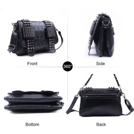 Syrads Women's Studded Skull Crossbody Shoulder Bag Punk Gothic Studs PU Handbag Women Skull Print Gothic Crossbodybag,Black-02
