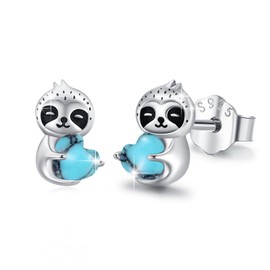 TUGHRA Sloth Stud Earrings for Women - 925 Sterling Silver, Cute Dainty Jewelry with Cubic Zirconia, Hypoallergenic Gift for Sensitive Ears
