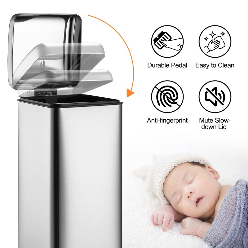 Garvee 8 Gallon/30 L Kitchen Trash Can, Fingerprint-Proof Stainless Steel