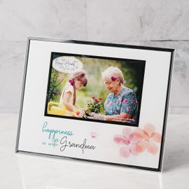 Pavilion Gift Company 6" x 4" Photo Happiness is with Grandma Horizontal Picture Frame, 9.25" x 7.25" Glass Easel Back, Pink
