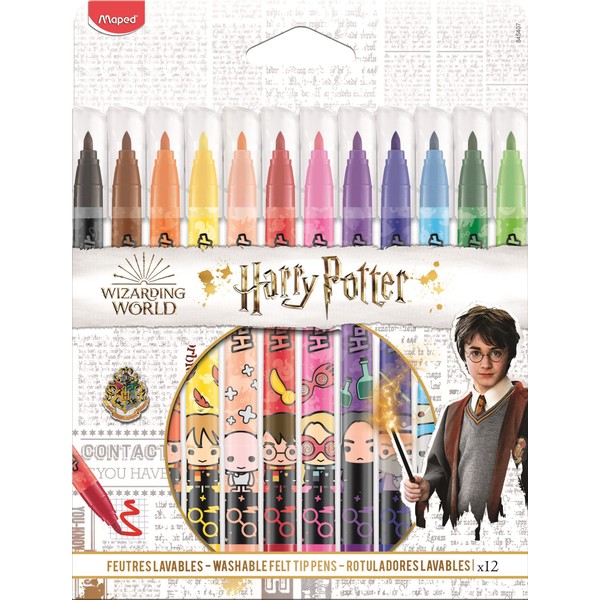 Maped - Feutres Jungle décorés Harry Potter - 12 Feutres de Coloriage Lavables et Résistants au Séchage Multicolore