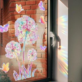 Dandelion Window Stickers Prism Window Sticker Suncatcher Sticker Bird Protection Prism Window Decals Birds Anti Collision Butterfly Sticker Sun Catcher for Window Film Glass Panels