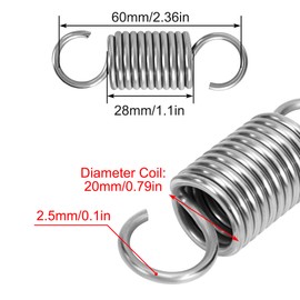 GUNGY Tension Springs with Hooks Stainless Steel Tension Spring 60 mm Outer Diameter 20 mm Wire Diameter 2.5 mm Maximum Tensile Force 14 kg 2.5 x 20 x 60 mm 2 Pieces