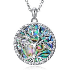 ADLSTIGH Tree of Life Necklace for Women S925 Sterling Silver Abalone Shell Tree of Life Necklace Family Tree Pendant Anniversary Birthday Gift for Mom Grandma Tree Jewelry Gifts for Her