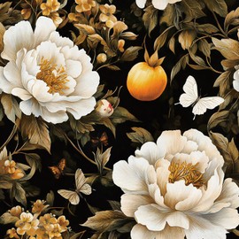 Jeweluck Vintage Floral Peel and Stick Wallpaper Floral Contact Paper 16.9" x 196.8" Boho Flower Wallpaper Dark Butterfly Removable Self Adhesive Wall Paper Waterproof for Cabinets Decor Vinyl