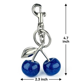 ERTUNA Glitter Cherry Bag Charm With Key Ring and Clip, Cute Keychain for Women's Purses and Hand Bags, Sparkling Resin & Metal Car Charm - Blue