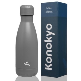 Konokyo Insulated Water Bottles,12 oz Double Wall Stainless Steel Vacumm Metal Flask for Sports Travel,Gray