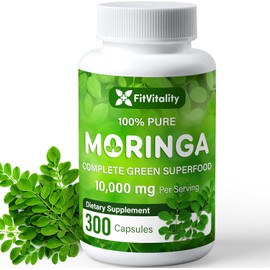 Moringa Capsules| 300 Capsules| Moringa Oleifera| 10,000mg| 100% Pure & Natural| Non-GMO and Gluten Free Supplement | Complete Green Superfood | Moringa Leaf Extract Powder