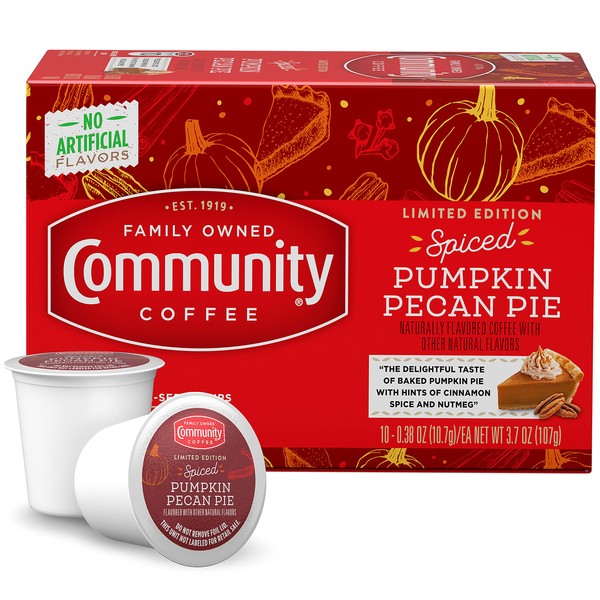 Community Coffee Spiced Pumpkin Pecan Pie Flavored Coffee Pods, 10