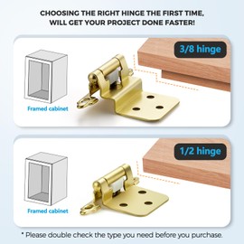 50 Pack (25 Pairs) 1/2 Inch Overlay Kitchen Cabinet Hinges, Satin Brass Self Closing Hinges for Kitchen Cabinet Doors, Semi-Concealed Cupboard Hardware, Face Mount Hardware, Gold