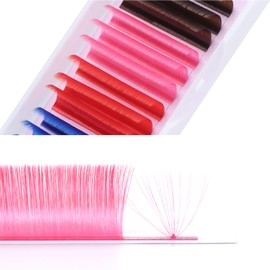 ALLOVE Colored Eyelash Extension Super Easy Fan Volume Lash Extensions Brown-Pink-Red-Blue 0.05mm C Curl 13-15mm Mixed Tray Rapid Blooming Colorful Volume Lashes Self Fanning Lash Extension Supplies