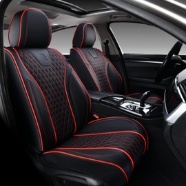 Doogo Front Car Seat Covers, Seat Covers 2 Piece, Automotive Seat Covers, Universal Leather Seat Cushions, Black Driver Seat Protectors for Most Cars Trucks SUV (Black&Red Line,Front Pair)