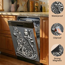 Dishwasher Magnets Decorative Cover Cat, Magnetic Dishwasher Cover for Fronts Panel, 23x26 Inch Refrigerator Magnet Decal Cover Sticker for Kitchen Decoration