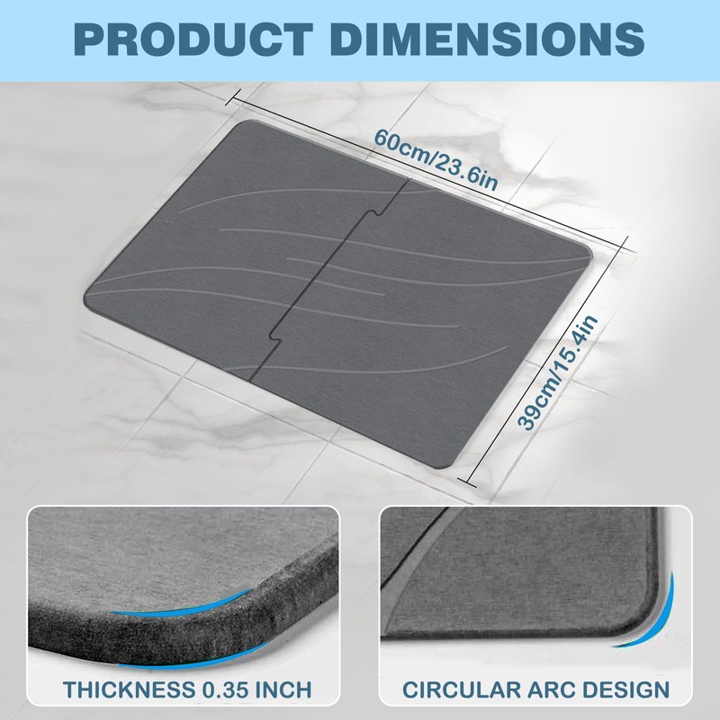 TOWEBOORY Stone Bath Mat, Diatomaceous Earth Shower Mat, Non-Slip Super