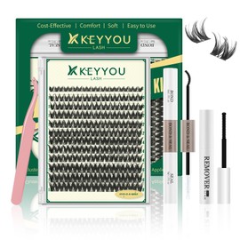 KEYYOULASH DIY Lash Extension Kit 120pcs 8-18MIX Lash Clusters Eyelash Extension Kit with Lash Bond and Seal,Remover,Applicators for DIY Lash Extensions at Home (KY01 Kit)